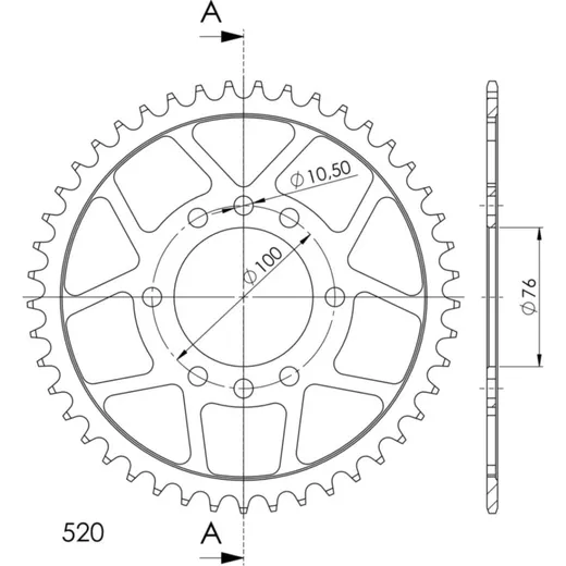 Steel-Rear Sprocket / Chain Wheel Supersprox 520/46t black 14401-46