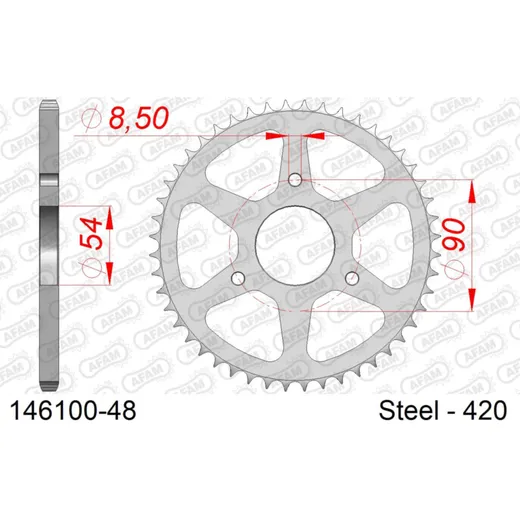 Steel Chain Wheel - Rear Sprocket AFAM 520 - 48t SILVER 1450148