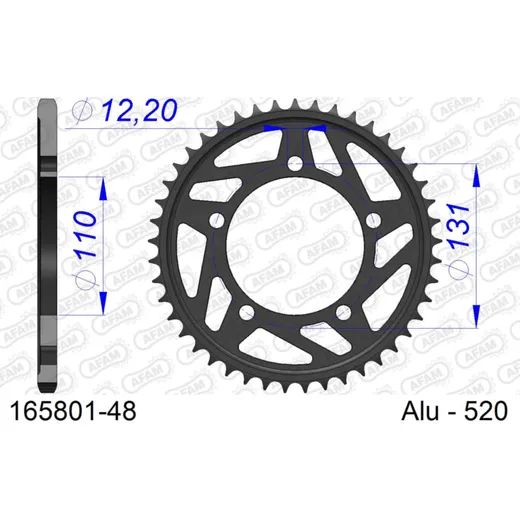 Racing Steel Chain Wheel - Rear Sprocket AFAM 520 - 43t BLACK 164601RLK43