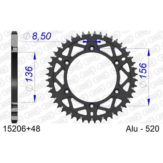 Alu Chain Wheel - Rear Sprocket AFAM 428 - 53t Gun Metal 15104+53