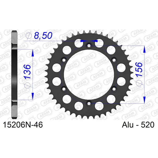Alu Chain Wheel - Rear Sprocket AFAM 520 - 48t Gun Metal 15203+48