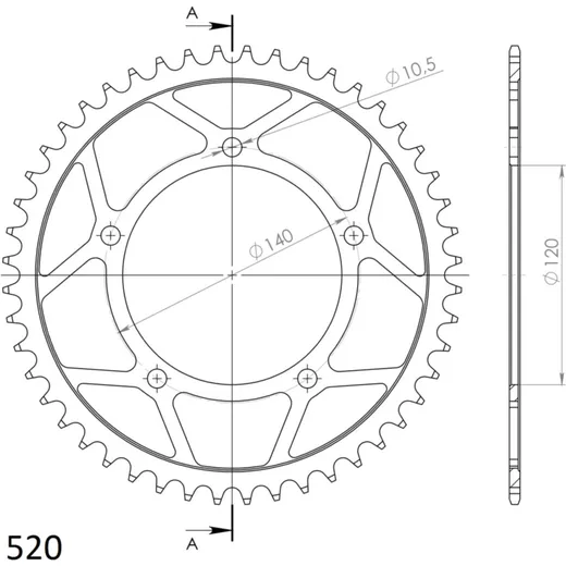 Alu-Rear Sprocket / Chain Wheel Supersprox 520/48t black 15605AK48