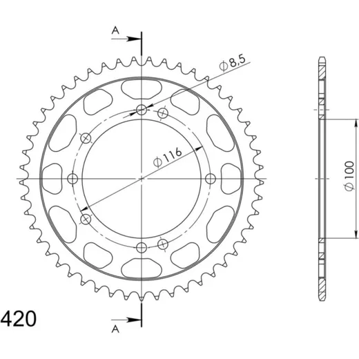 Steel-Rear Sprocket / Chain Wheel Supersprox 420/48t black 16104-48