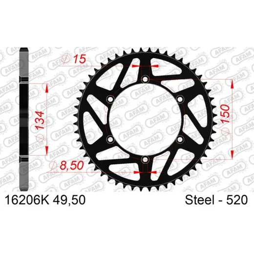 MX Stahl-Kettenrad AFAM 520 - 50Z Schwarz 16206K-50