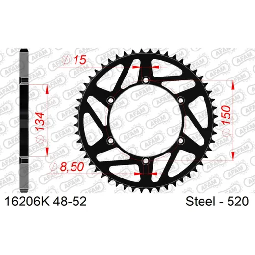 MX Steel Chain Wheel - Rear Sprocket AFAM 520 - 51t BLACK 16206K-51