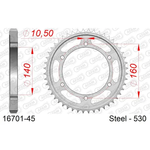 Steel Chain Wheel - Rear Sprocket AFAM 520 - 45t BLACK 1660645