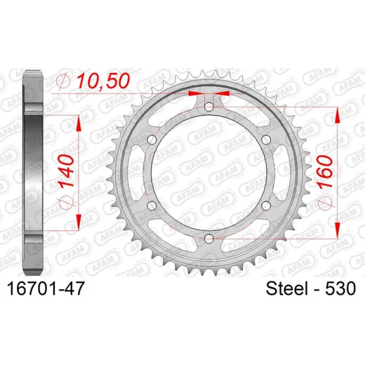 Steel Chain Wheel - Rear Sprocket AFAM 520 - 46t BLACK 1660646