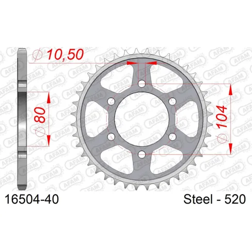 Stahl-Kettenrad AFAM 520 - 38Z Silber 1640638
