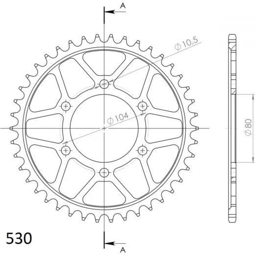 Steel-Rear Sprocket / Chain Wheel Supersprox 530/43t black 16604-43