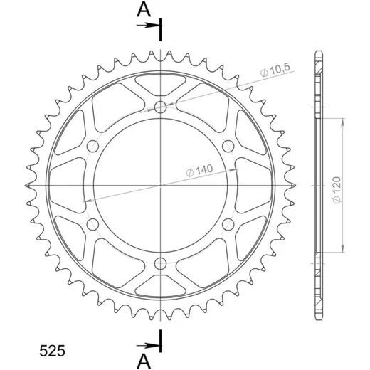 Steel-Rear Sprocket / Chain Wheel Supersprox 525/42t black 16605-42