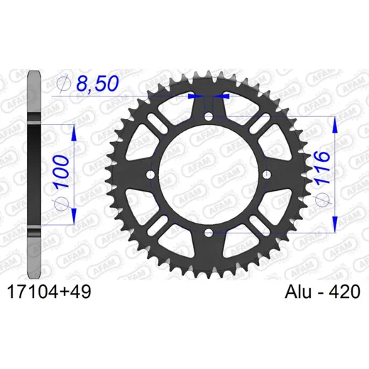 Steel Chain Wheel - Rear Sprocket AFAM 525 - 38t BLACK 1661038