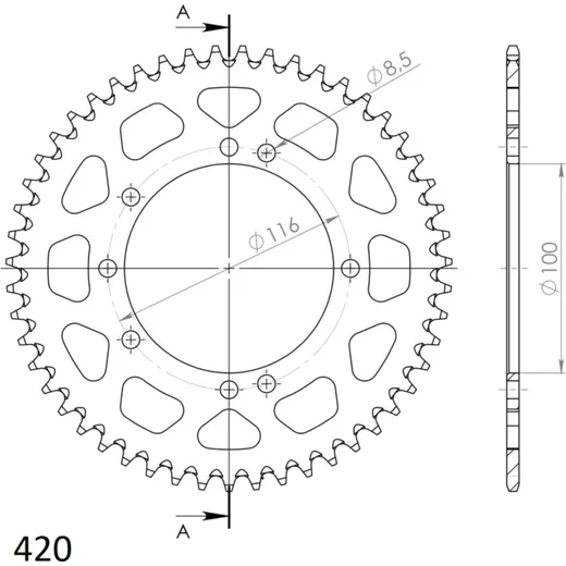 Alu-Rear Sprocket / Chain Wheel Supersprox 420/52t green