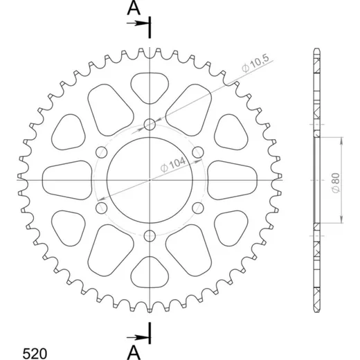 Alu-Rear Sprocket / Chain Wheel Supersprox 520/48t black 17403AK48