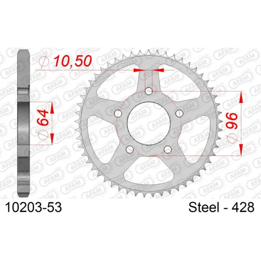 Stahl-Kettenrad AFAM 428 - 53Z Silber 1020353