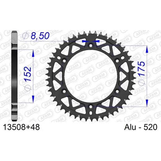 Alu Chain Wheel - Rear Sprocket AFAM 520 - 51t Gun Metal 13323+51