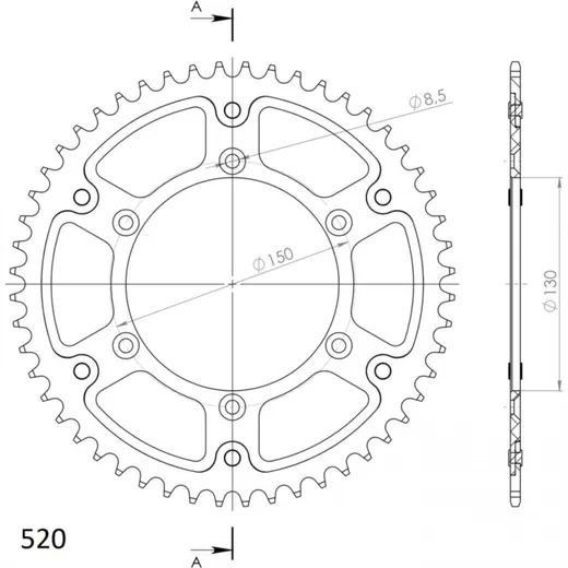 Stealth-Rear Sprocket / Chain Wheel Supersprox 520/55t silver
