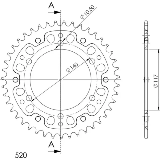 Stealth-Rear Sprocket / Chain Wheel Supersprox 520/44t gold 30787S44