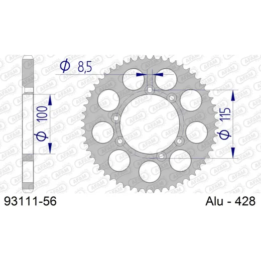 Alu Chain Wheel - Rear Sprocket AFAM 428 - 56t SILVER 9311156