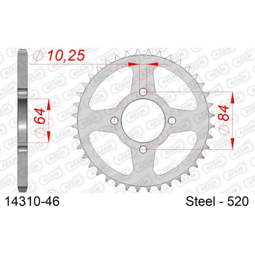 Steel Chain Wheel - Rear Sprocket AFAM 428 - 59t SILVER 1420559