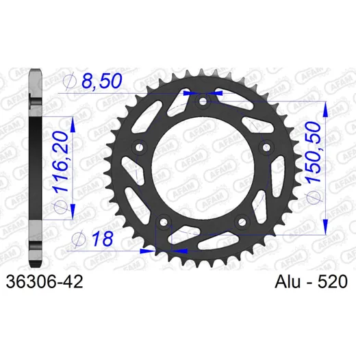 Stahl-Kettenrad AFAM 520 - 44Z Schwarz 3530444