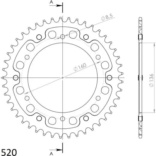 Stealth-Rear Sprocket / Chain Wheel Supersprox 520/42t gold 35304S42