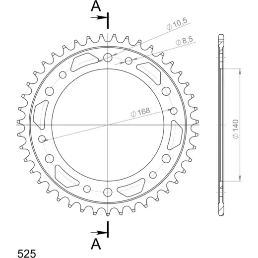 Steel-Rear Sprocket / Chain Wheel Supersprox 525/44t black 35305-44