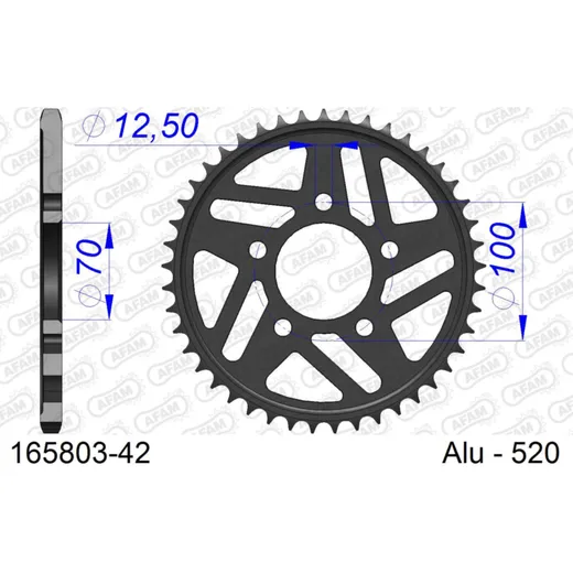 Steel Chain Wheel - Rear Sprocket AFAM 525 - 42t BLACK 16480042