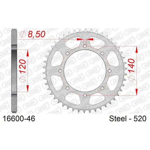 Steel Chain Wheel - Rear Sprocket AFAM 525 - 45t BLACK 16480245