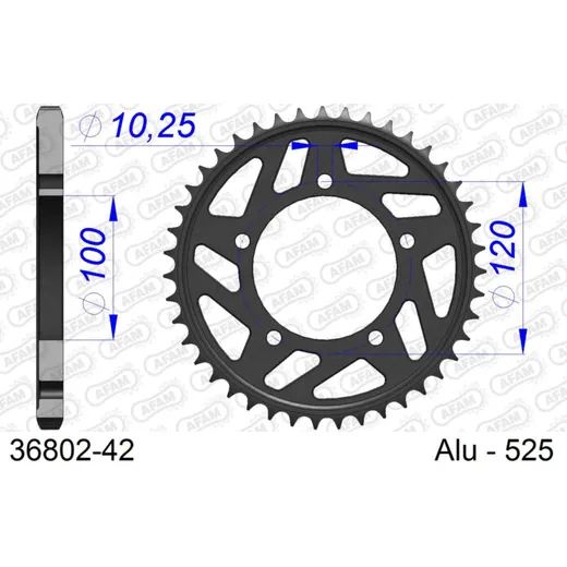 Steel Chain Wheel - Rear Sprocket AFAM 525 - 44t BLACK 3580244