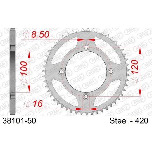 Alu Chain Wheel - Rear Sprocket AFAM 520 - 42t SILVER 3630542