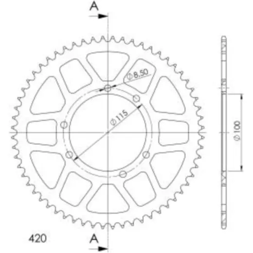 Alu-Rear Sprocket / Chain Wheel Supersprox 420/62t red 36601AR62