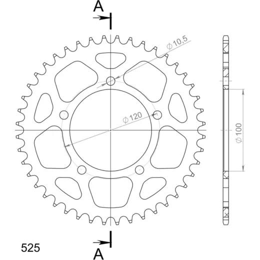 Alu-Rear Sprocket / Chain Wheel Supersprox 525/45t red 36800AR45