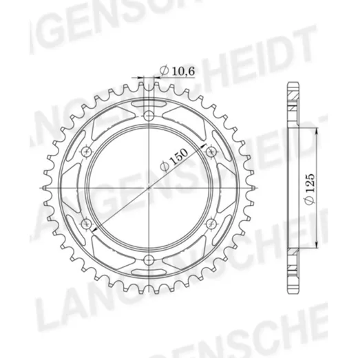 Alu-chain wheel - rear sprocket Esjot 525 - 44t silver 45501-44