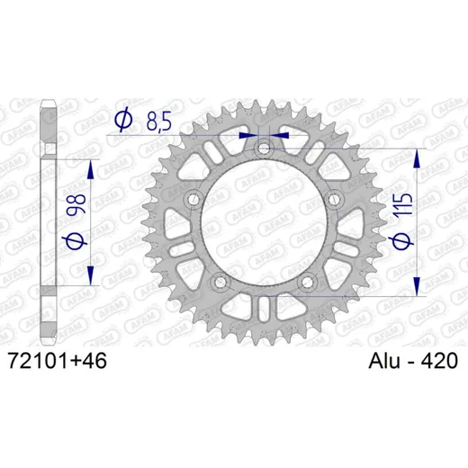 Steel Chain Wheel - Rear Sprocket AFAM 420 - 52t SILVER 4710252