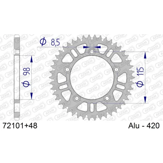 Steel Chain Wheel - Rear Sprocket AFAM 420 - 48t SILVER 4710348