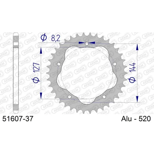 Alu Chain Wheel - Rear Sprocket AFAM 520 - 37t for PCD Gun Metal 5160737