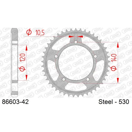 Alu Chain Wheel - Rear Sprocket AFAM 525 - 41t for PCD Gun Metal 5160841
