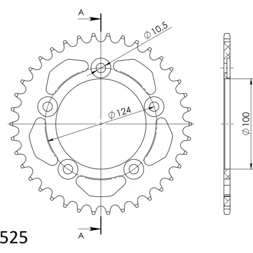 Alu-Rear Sprocket / Chain Wheel Supersprox 525/37t black 51614AK37