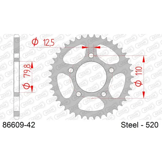 Alu Chain Wheel - Rear Sprocket AFAM 525 - 39t for PCD Gun Metal 5180339