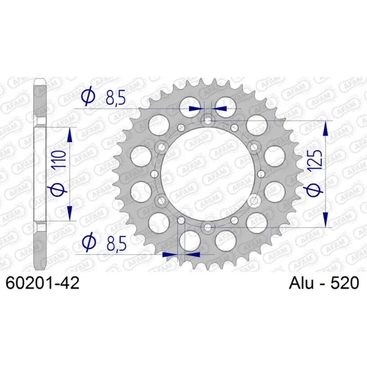 Alu-Kettenrad AFAM 520 - 42Z Silber 6020142