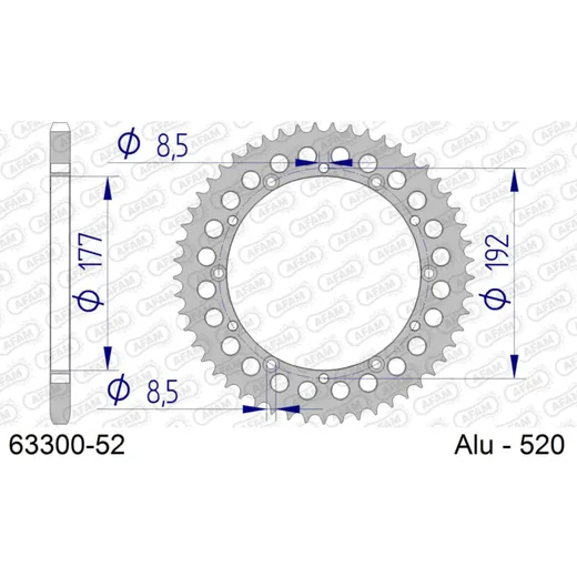 Alu Chain Wheel - Rear Sprocket AFAM 520 - 52t SILVER 6330052