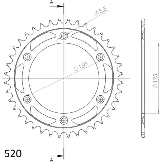 Steel-Rear Sprocket / Chain Wheel Supersprox 520/41t black 71304-41