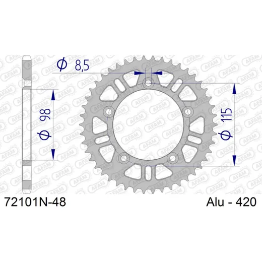 Alu-Kettenrad AFAM 420 - 48Z Silber 72101N48