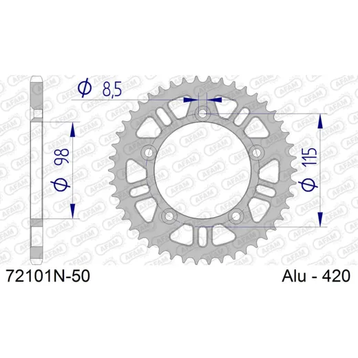 Alu Chain Wheel - Rear Sprocket AFAM 420 - 50t SILVER 72101N50