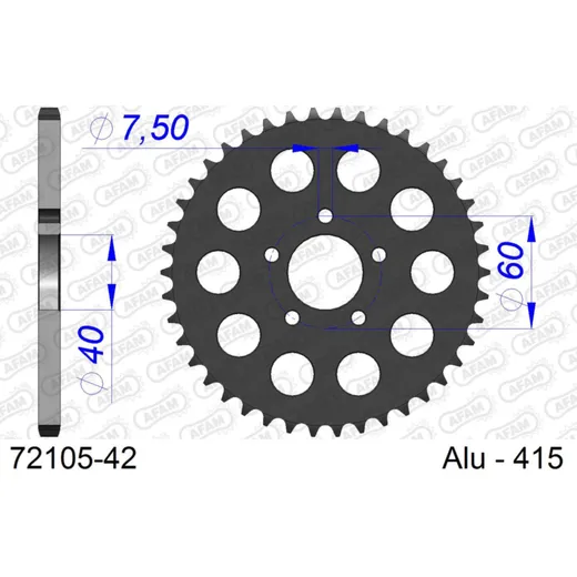 Alu Chain Wheel - Rear Sprocket AFAM 415 - 42t Gun Metal 7210542