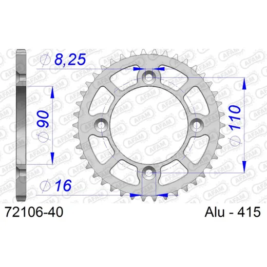 Alu Chain Wheel - Rear Sprocket AFAM 415 - 40t SILVER 7210640