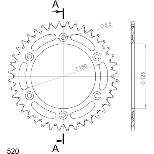 Alu-Rear Sprocket / Chain Wheel Supersprox 520/38t silver 72304AV38