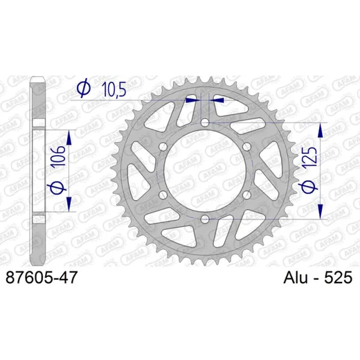 Alu Chain Wheel - Rear Sprocket AFAM 525 - 47t Gun Metal 8760547