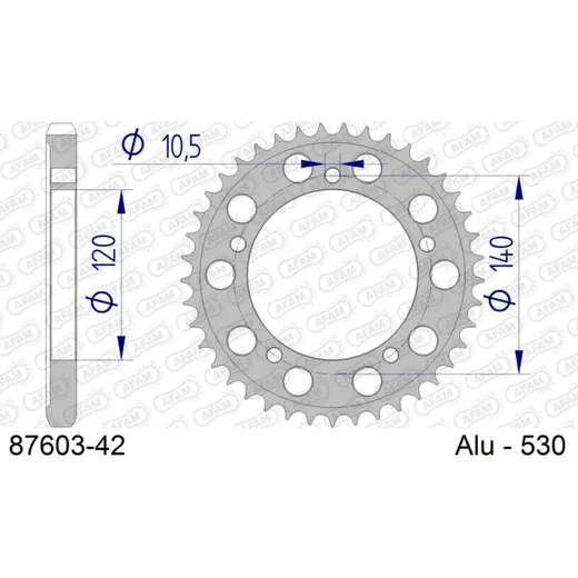 Alu Chain Wheel - Rear Sprocket AFAM 530 - 42t Gun Metal 8760342
