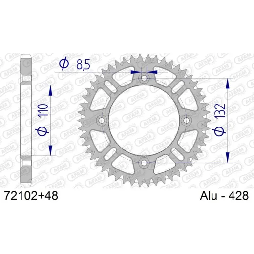 Steel Chain Wheel - Rear Sprocket AFAM 428 - 50t SILVER 4720050